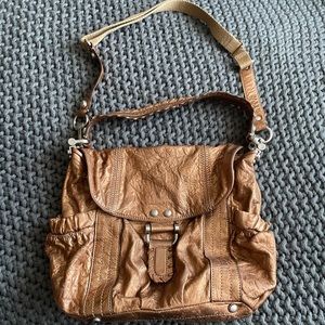 Vintage B. Makowsky Y2K Genuine Leather Bronze Crossbody Handbag Purse